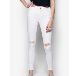 Topshop Leigh white ripped raw hem jeans sz 25